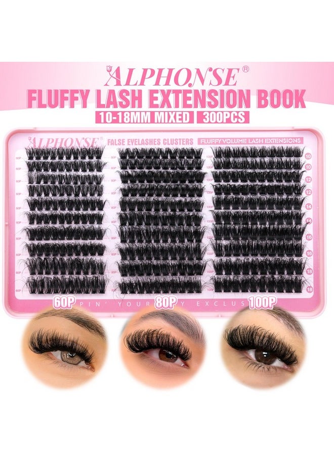 Fluffy Lash Clusters Thick Volume Lash Extension 10-18mm Cluster Eyelash Extensions DIY Individual Lashes Wispy at Home Pestañas Pelo a Pelo by ALPHONSE (60D+80D+100D, 300pcs)