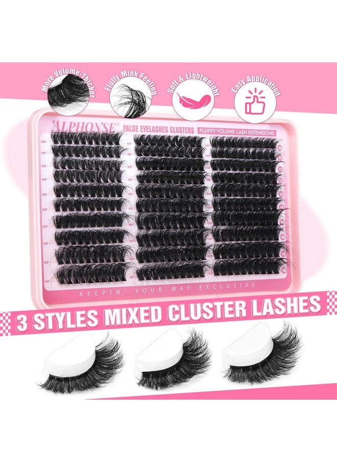 Fluffy Lash Clusters Thick Volume Lash Extension 10-18mm Cluster Eyelash Extensions DIY Individual Lashes Wispy at Home Pestañas Pelo a Pelo by ALPHONSE (60D+80D+100D, 300pcs)