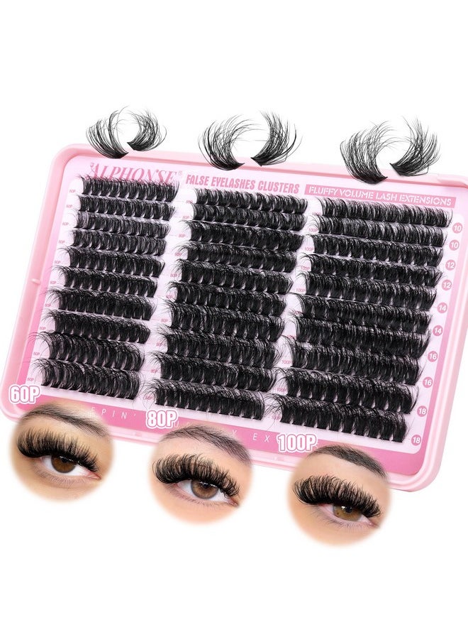 Fluffy Lash Clusters Thick Volume Lash Extension 10-18mm Cluster Eyelash Extensions DIY Individual Lashes Wispy at Home Pestañas Pelo a Pelo by ALPHONSE (60D+80D+100D, 300pcs)