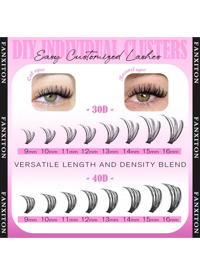 FANXITON Lash Clusters Wispy 30D+40D Lashes Clusters 400pcs Eyelash Clusters D Curl Natural Cluster Eyelash Extensions 9-16mm Mix Individual Lashes for Beginners