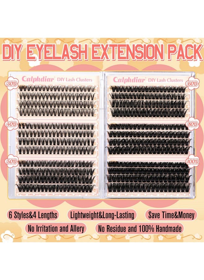 Calphidar Eyelash Clusters 30D+40D+50D+60D+80D+100D Lash Clusters Wispy Individual Lashes 476PCS D Curl Lash Extension 8-16MM Natural Lashes Clusters DIY Cluster Eyelash Extensions for Beginners