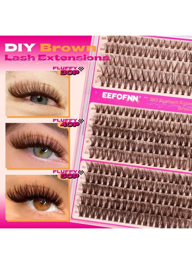 Eefofnn Brown Eyelash Clusters Kit 300 Pcs Natural Lash Clusters Kit 30P+40P+50P Brown Cluster Eyelash Extensions Kit Wispy Individual Lashes Bond and Seal Glue Fluffy Lashes Extension Kit DIY at Home