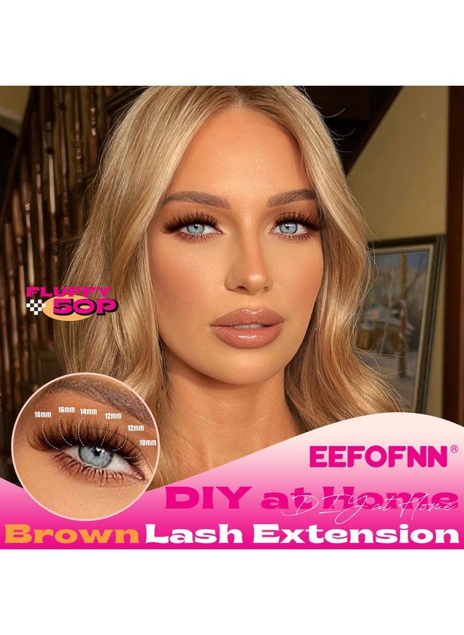 Eefofnn Brown Eyelash Clusters Kit 300 Pcs Natural Lash Clusters Kit 30P+40P+50P Brown Cluster Eyelash Extensions Kit Wispy Individual Lashes Bond and Seal Glue Fluffy Lashes Extension Kit DIY at Home