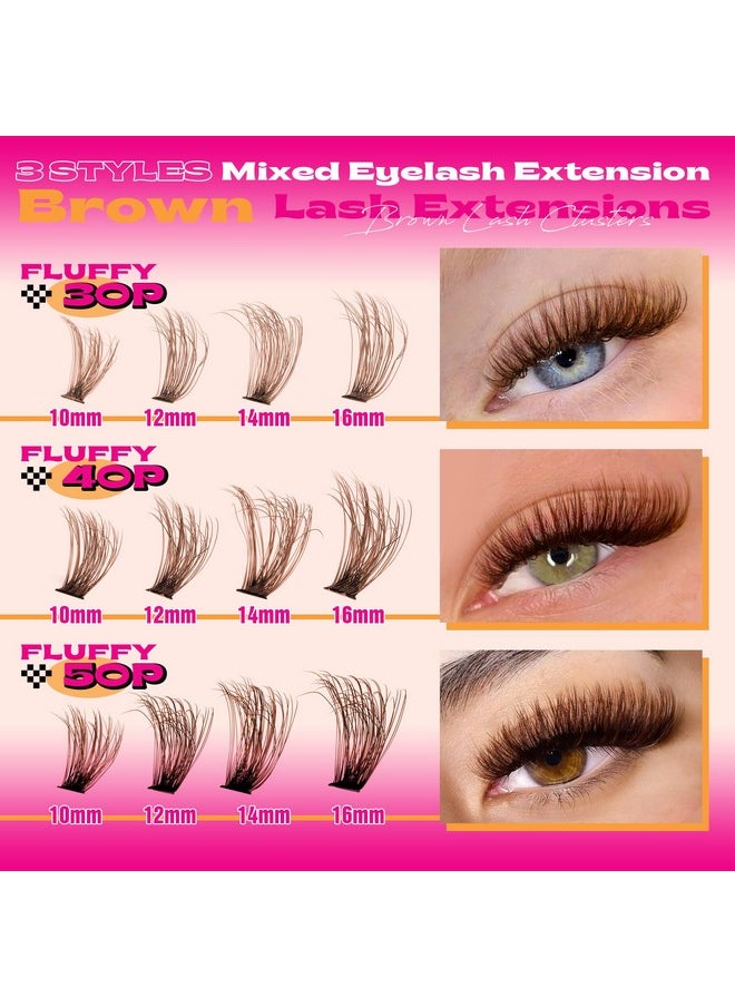 Eefofnn Brown Eyelash Clusters Kit 300 Pcs Natural Lash Clusters Kit 30P+40P+50P Brown Cluster Eyelash Extensions Kit Wispy Individual Lashes Bond and Seal Glue Fluffy Lashes Extension Kit DIY at Home