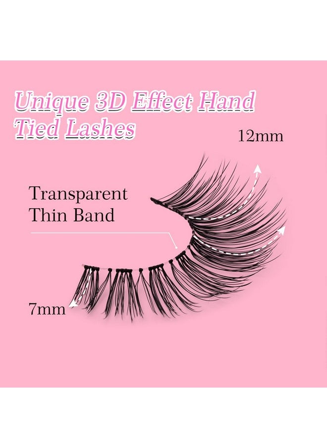 EMEDA False Eyelashes Natural Strips Look Pestañas Postizas Naturales 10 Pairs Invisible Band 3D Demi Wispies 12mm Fake Lashes Small Face Lashes Handmade Clear Band Eye Lashes(005)