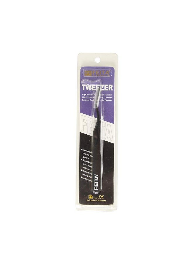 False Eyelash Applicator - FEITA Professional Curved Eyelashes Extension Tweezer for Easy Lashes Application and Removal - Black - 1Pc