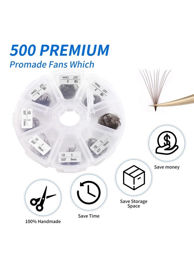 Volume Lash Extensions 10D Brown Premade Fans 500 PCS 0.07mm 9-16mm Mixed C/D Curl Short Stem Premade Volume Eyelash Extensions Pointed Base Fans by WENDY LASHES (500PCS-10D-0.07-C, 9-16mm MIXED)