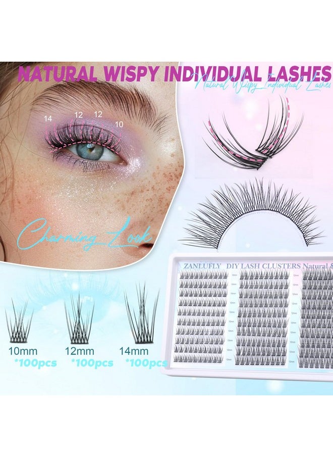 Lash Clusters Wispy Eyelash Clusters C Curl Individual Lashes zanlufly Natural 300Pcs Cluster Lashes Eyelash Extension 10 12 14MM DIY Lash Extension
