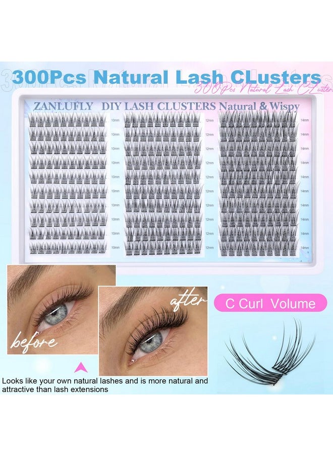 Lash Clusters Wispy Eyelash Clusters C Curl Individual Lashes zanlufly Natural 300Pcs Cluster Lashes Eyelash Extension 10 12 14MM DIY Lash Extension