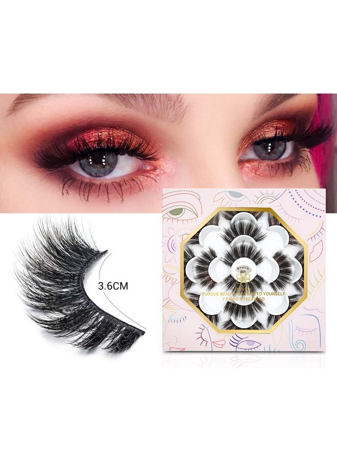 DYSILK Eyelashes False Lashes - Mink Lashes Fluffy 7 Pairs Lashes Natural Look 6D Fake Eyelashes Cat Eye Lashes Wispy Eyelashes Fluffy Lashes Reusable Lashes Pack Pestañas Postizas Naturales |001