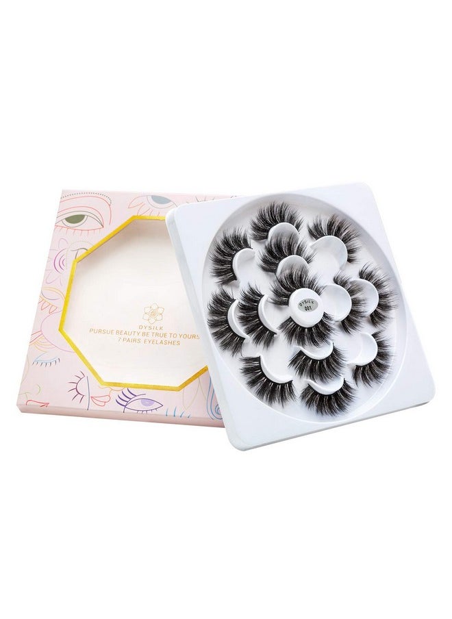 DYSILK Eyelashes False Lashes - Mink Lashes Fluffy 7 Pairs Lashes Natural Look 6D Fake Eyelashes Cat Eye Lashes Wispy Eyelashes Fluffy Lashes Reusable Lashes Pack Pestañas Postizas Naturales |001