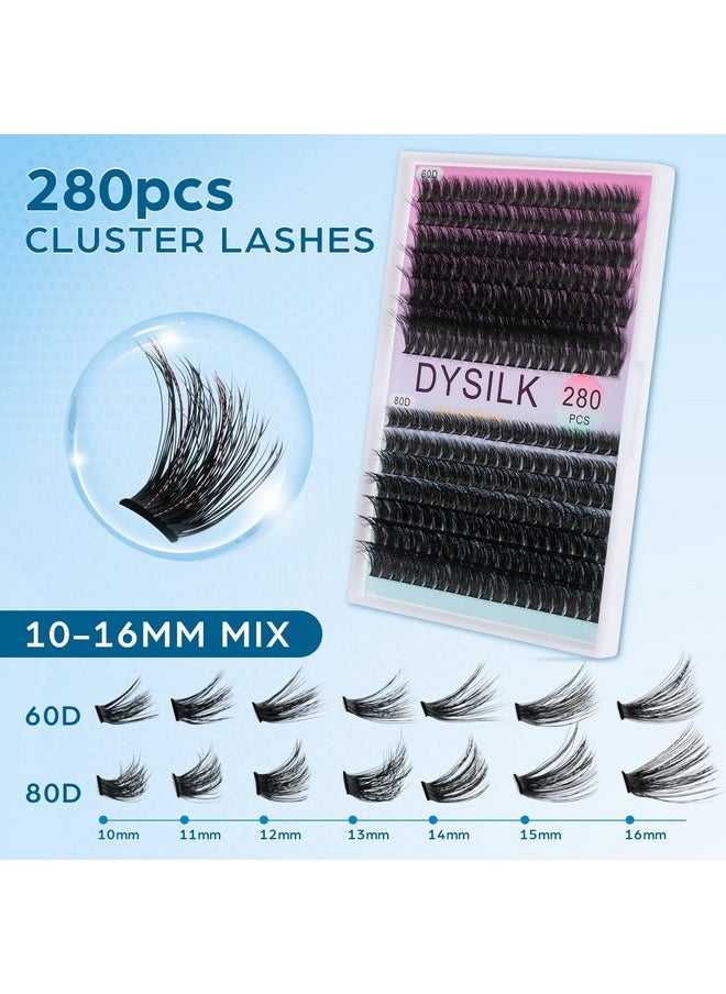 DYSILK Lashes Clusters Individual Lashes - Fluffy Lash Clusters 280pcs DIY Lash Extension Mink Eyelash Clusters Wispy 10-16mm Volume Lash Clusters C Curl Reusable (60D+80D-Fluffy-10-16mm Mix)