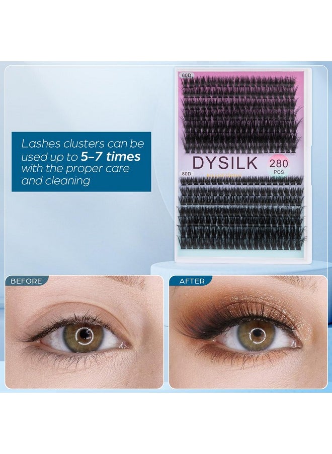 DYSILK Lashes Clusters Individual Lashes - Fluffy Lash Clusters 280pcs DIY Lash Extension Mink Eyelash Clusters Wispy 10-16mm Volume Lash Clusters C Curl Reusable (60D+80D-Fluffy-10-16mm Mix)
