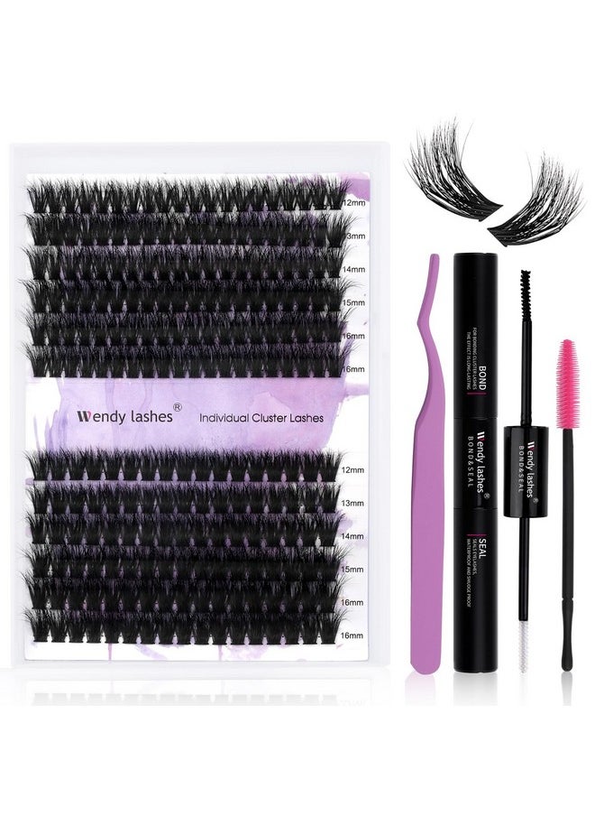 DIY lash Extension Kit 60D/80D Lash Cluster Kit 3D Effect 240 PCS D Curl 12-16mm Mixed,Individual Lashes Clusters Lash Band and Seal Cluster Lash Applicator Individual Lashes Kit