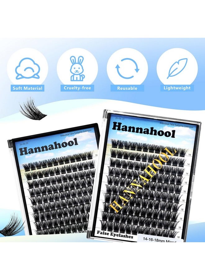 Hannahool 120pcs D Curl Individual Wide Stem Cluster DIY Eye Lashes Extensions Mixed 10-12-14-16mm/14-16-18mm/12-14-16mm Makeup Dramatic Volume Lashes (mixed 12-14-16mm)