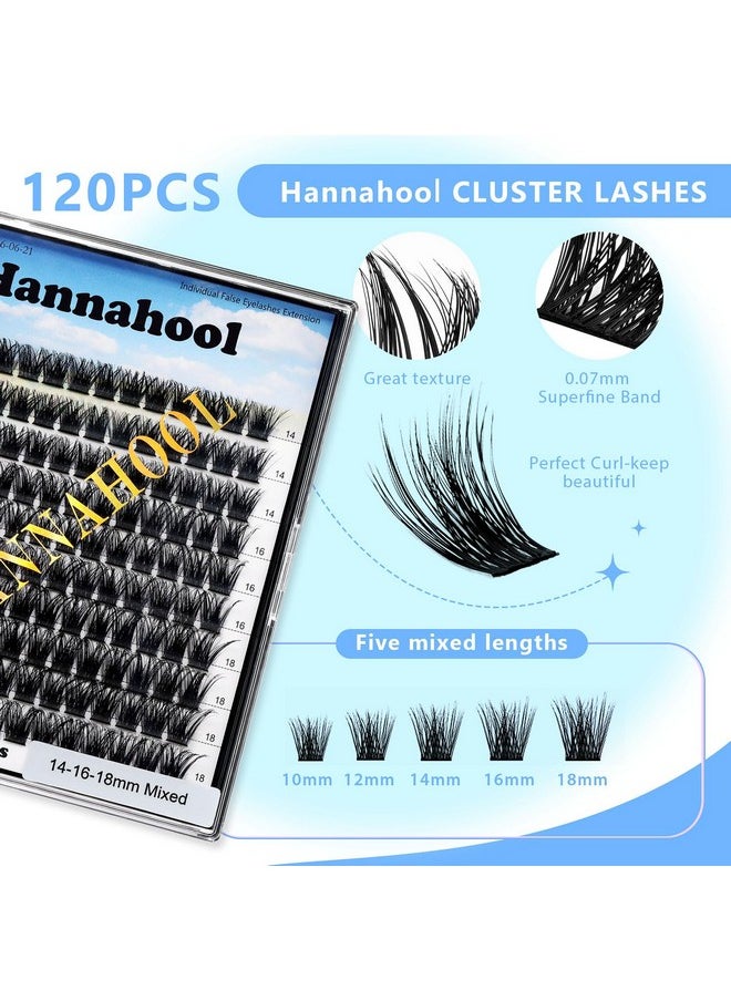 Hannahool 120pcs D Curl Individual Wide Stem Cluster DIY Eye Lashes Extensions Mixed 10-12-14-16mm/14-16-18mm/12-14-16mm Makeup Dramatic Volume Lashes (mixed 12-14-16mm)