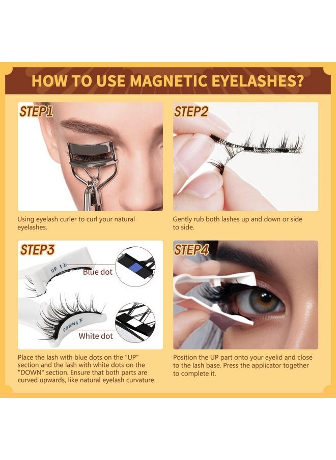 QUEWEL Magnetic Eyelashes Natural Look, 1 Pair Reusable Magnetic Eyelashes with Applicator, No Glue Needed Manga Eyelashes Magnetic Lashes Kit, Easy to Wear and Remove(Magnetic Lashes-D)