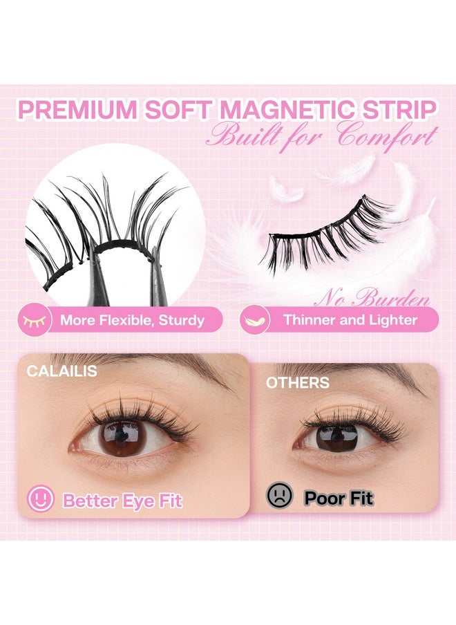 CALAILIS Magnetic Eyelashes with Applicator Soft Magnetic Lashes Natural Look Reusable Magnetic Eyelashes without Eyeliner No Glue Needed Soft Eyelashes Magnetic Lashes for All Day Comfort (RC01)
