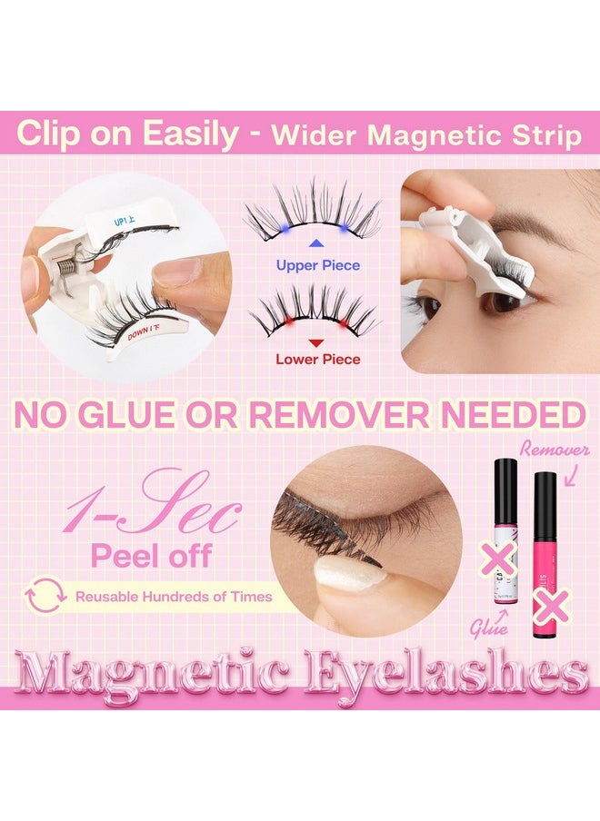 CALAILIS Magnetic Eyelashes with Applicator Soft Magnetic Lashes Natural Look Reusable Magnetic Eyelashes without Eyeliner No Glue Needed Soft Eyelashes Magnetic Lashes for All Day Comfort (RC01)