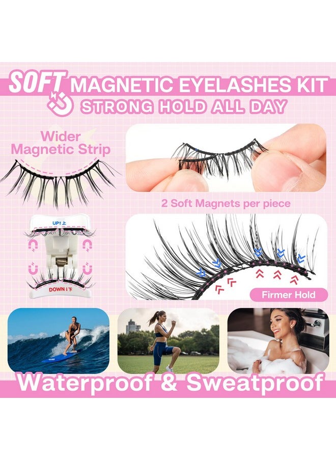 CALAILIS Magnetic Eyelashes with Applicator Soft Magnetic Lashes Natural Look Reusable Magnetic Eyelashes without Eyeliner No Glue Needed Soft Eyelashes Magnetic Lashes for All Day Comfort (RC01)