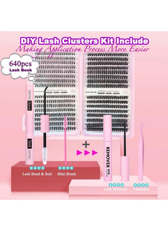 DAODER Wispy Lash Extension Kit 640Pcs Cluster Lashes Natural Look, Short Lash Clusters Kit 9-13mm 30D 40D 50D 60D D Curl Individual Lashes Kit with Lash Bond Seal Remover(30D+40D+50D+60D Kit 9-13mm)