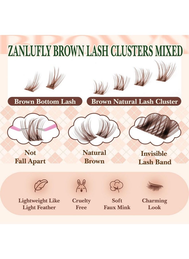 Brown Lash CLusters Kit with Bottom Lash Clusters Wispy Brown DIY Lash Extension Kit Natural C Curl Eyelash Clusters Invisible Band Lash Clusters with Lash Bond and Seal Lash Applicator
