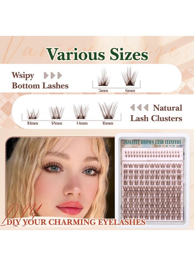 Brown Lash CLusters Kit with Bottom Lash Clusters Wispy Brown DIY Lash Extension Kit Natural C Curl Eyelash Clusters Invisible Band Lash Clusters with Lash Bond and Seal Lash Applicator