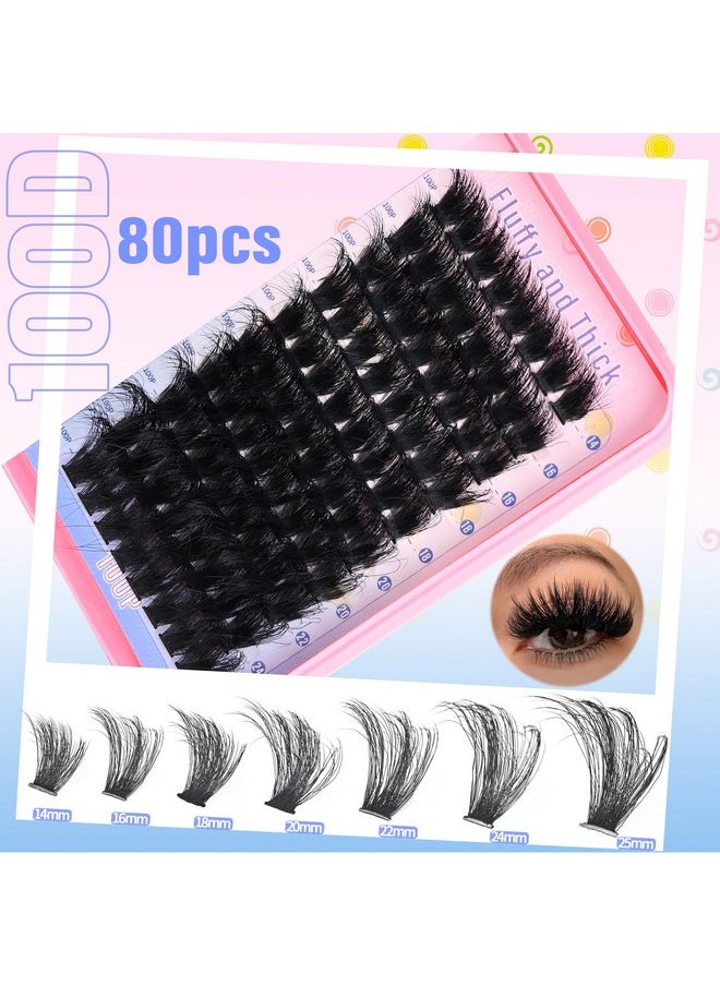 Lash Clusters Fluffy Individual Lashes D Curl Cluster Eyelash Extensions 14-25mm DIY Lash Extension Thick False Eyelashes Cluster Matte Black DIY Lashes Extension at Home (280pcs-60P+80P+100P)