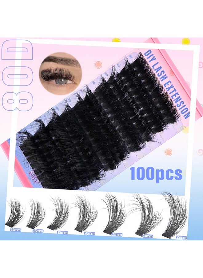 Lash Clusters Fluffy Individual Lashes D Curl Cluster Eyelash Extensions 14-25mm DIY Lash Extension Thick False Eyelashes Cluster Matte Black DIY Lashes Extension at Home (280pcs-60P+80P+100P)