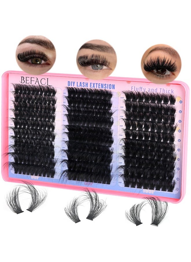 Lash Clusters Fluffy Individual Lashes D Curl Cluster Eyelash Extensions 14-25mm DIY Lash Extension Thick False Eyelashes Cluster Matte Black DIY Lashes Extension at Home (280pcs-60P+80P+100P)