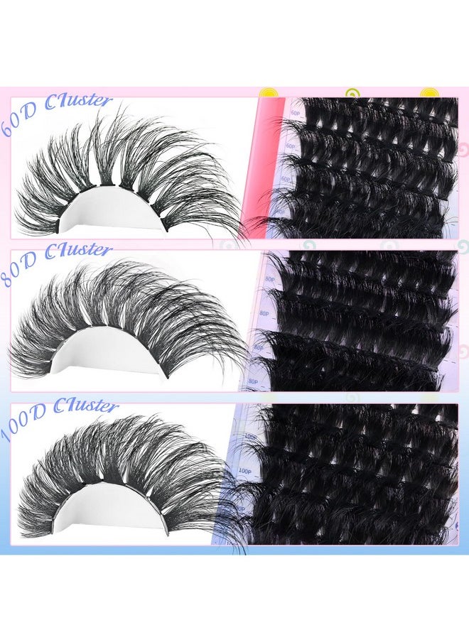 Lash Clusters Fluffy Individual Lashes D Curl Cluster Eyelash Extensions 14-25mm DIY Lash Extension Thick False Eyelashes Cluster Matte Black DIY Lashes Extension at Home (280pcs-60P+80P+100P)