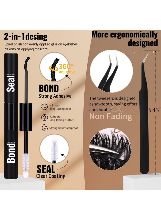 Geeneiya Volume Lash Clusters Kit DIY Lash Extension Kit D Curl Eyelash Extensions with Waterproof Lash Bond and Seal Waterproof Tweezers,10-14mm Eye Corner Eyelashes and 16-18MM Cluster Lashes 300Pcs