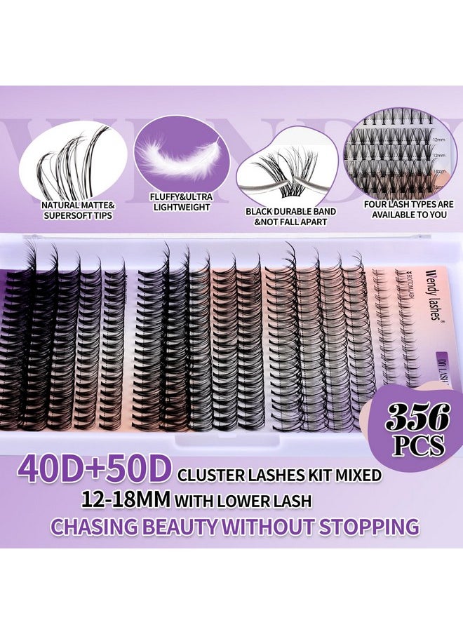 DIY Lash Extension Kit Lash Clusters With Bottom Lashes 20/30/40/50D 12-18mm Multi-types Individual Lashes Bond and Seal, Spike, Volume Lashes Kit Lash Applicator(40/50 Kit)