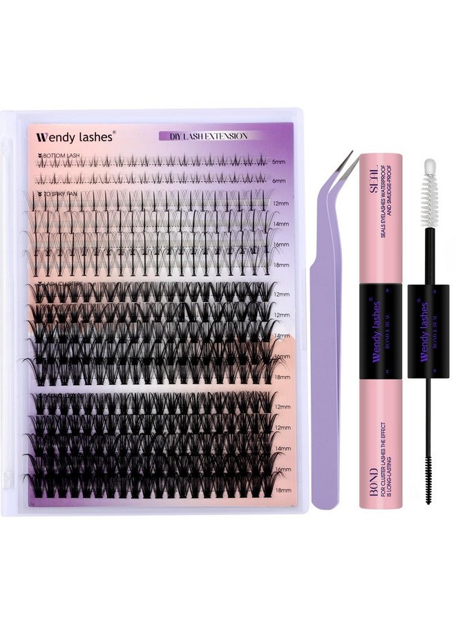 DIY Lash Extension Kit Lash Clusters With Bottom Lashes 20/30/40/50D 12-18mm Multi-types Individual Lashes Bond and Seal, Spike, Volume Lashes Kit Lash Applicator(40/50 Kit)