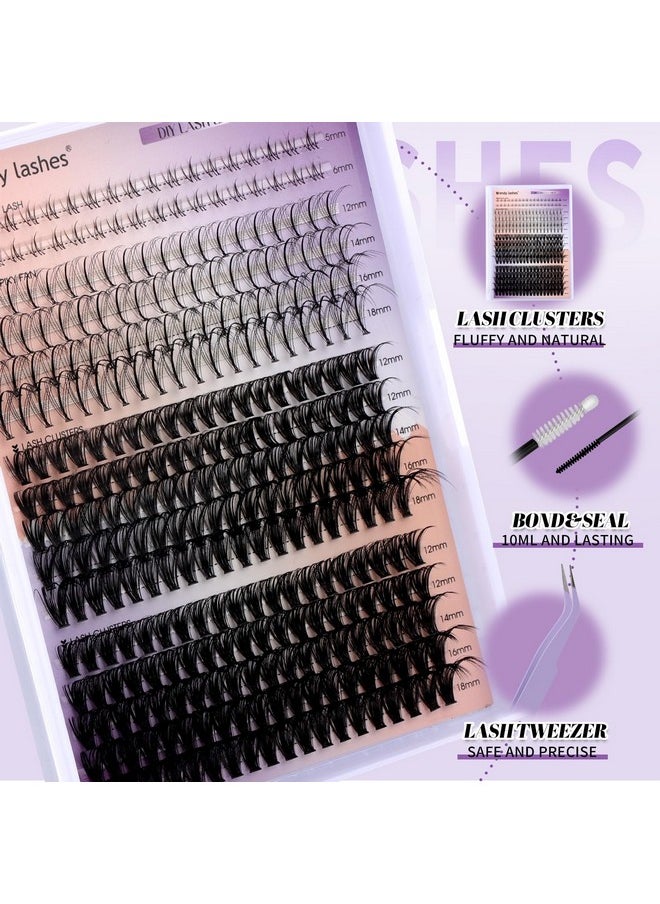 DIY Lash Extension Kit Lash Clusters With Bottom Lashes 20/30/40/50D 12-18mm Multi-types Individual Lashes Bond and Seal, Spike, Volume Lashes Kit Lash Applicator(40/50 Kit)