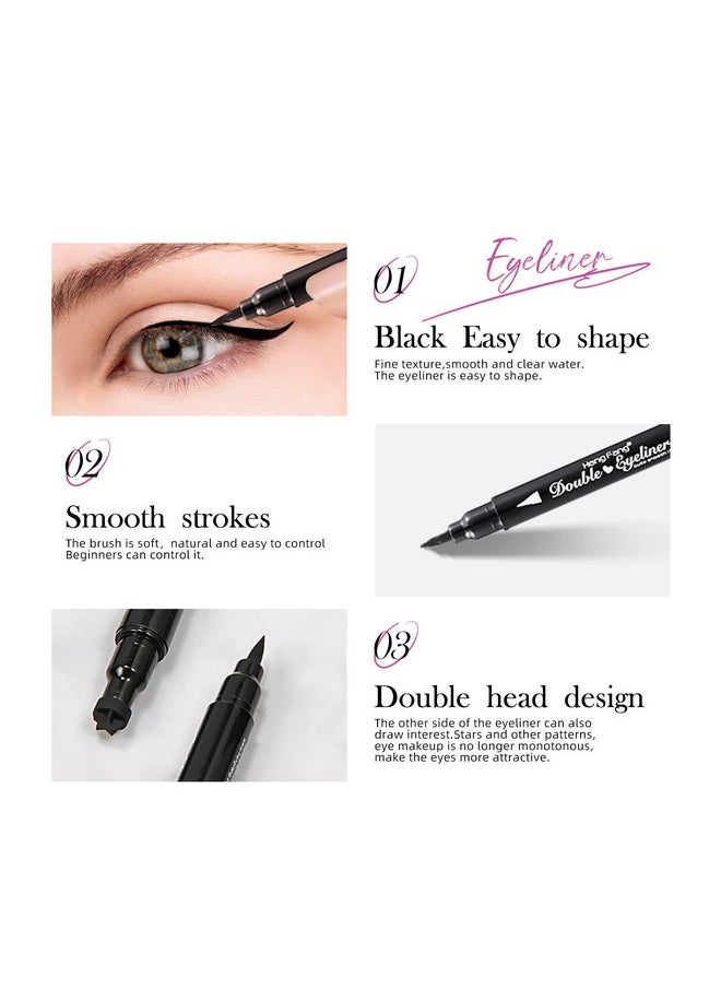 LAMUSELAND Eyeliner Stamp Wingliner, Waterproof Smudgeproof Liquid Eye Liner Gel Pen Set, Long Lasting Heart Black Thin Double Ended Pencil Makeup Tools for Women (A Star)