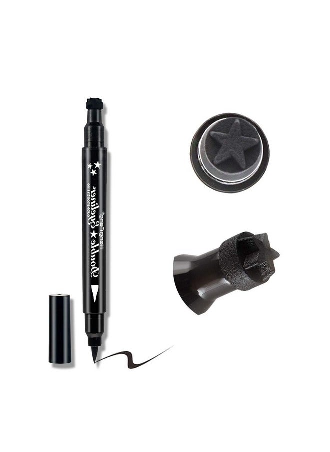 LAMUSELAND Eyeliner Stamp Wingliner, Waterproof Smudgeproof Liquid Eye Liner Gel Pen Set, Long Lasting Heart Black Thin Double Ended Pencil Makeup Tools for Women (A Star)