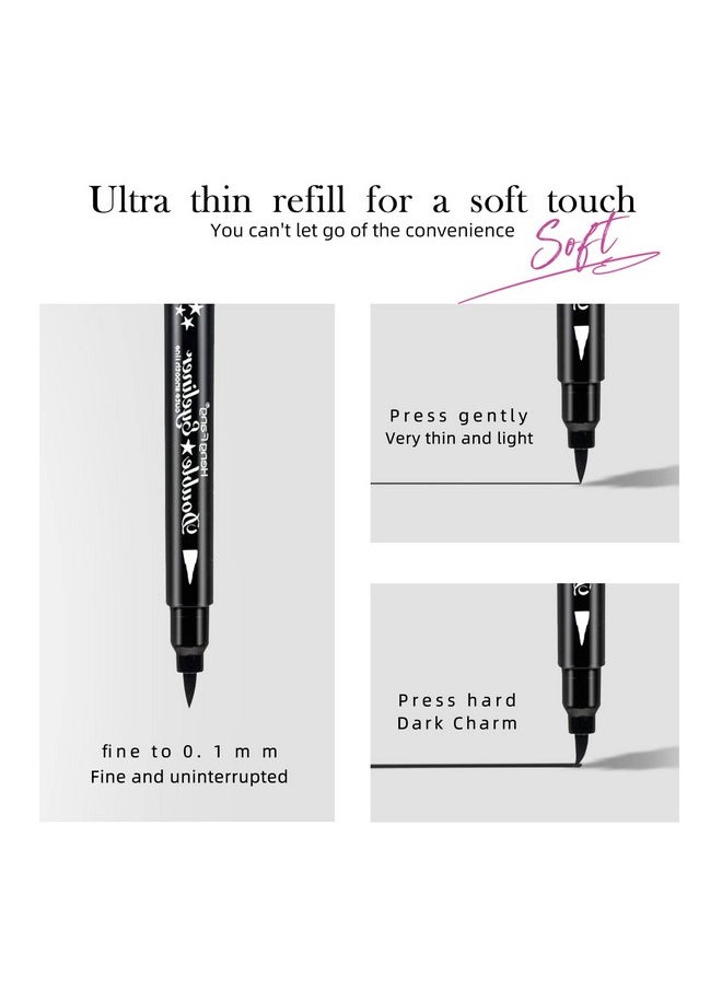 LAMUSELAND Eyeliner Stamp Wingliner, Waterproof Smudgeproof Liquid Eye Liner Gel Pen Set, Long Lasting Heart Black Thin Double Ended Pencil Makeup Tools for Women (A Star)
