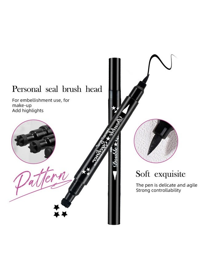 LAMUSELAND Eyeliner Stamp Wingliner, Waterproof Smudgeproof Liquid Eye Liner Gel Pen Set, Long Lasting Heart Black Thin Double Ended Pencil Makeup Tools for Women (A Star)