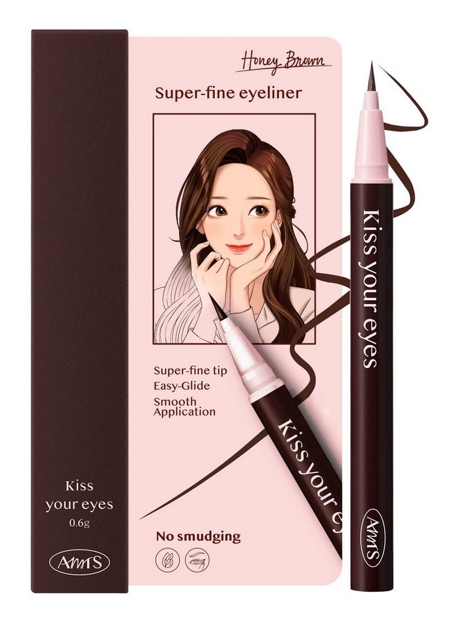 AMTS x True Beauty Edition Waterproof Liquid Brown Eyeliner | Kiss Your Eyes K-Beauty | Micro Thin Tip, All-Day Wear, Sweat-proof, Easy Glide, Fast Drying, Long Lasting, Agyo eyeliner