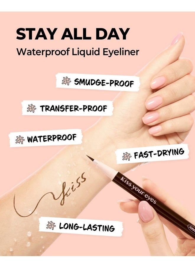 AMTS x True Beauty Edition Waterproof Liquid Brown Eyeliner | Kiss Your Eyes K-Beauty | Micro Thin Tip, All-Day Wear, Sweat-proof, Easy Glide, Fast Drying, Long Lasting, Agyo eyeliner