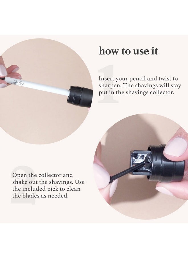 Julep Cosmetic Makeup Pencil Sharpener - Eyeliner, Lip Liner and Eyebrow Pencils - Compact Travel Friendly - Easy to Clean - Universal Sharpener for Wood and Plastic Pencils - German Made Steel