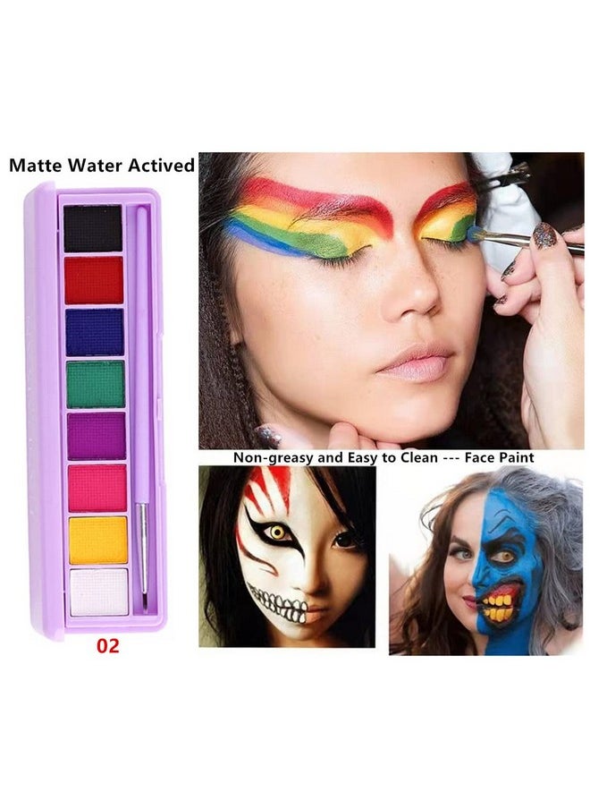 Go Ho 8 Colors Water Activated Eyeliner Palette,High Pigment Bright Vibrant Fluorescent Rainbow Colorful Eye/Face/Body Paint,Matte and UV Paint Graphic Eyeliner with Brushes -02