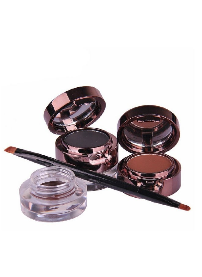 UCANBE 4 in 1 Black Brown Eyeliner Gel and Eyebrow Powder Makup Set Professional Water-proof Long Lasting Eye Liner Brow Kit with Double Ended Brush