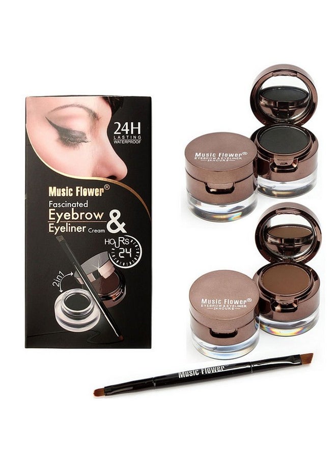 UCANBE 4 in 1 Black Brown Eyeliner Gel and Eyebrow Powder Makup Set Professional Water-proof Long Lasting Eye Liner Brow Kit with Double Ended Brush