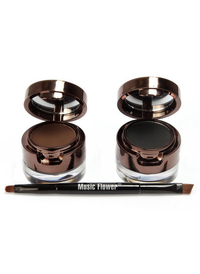 UCANBE 4 in 1 Black Brown Eyeliner Gel and Eyebrow Powder Makup Set Professional Water-proof Long Lasting Eye Liner Brow Kit with Double Ended Brush