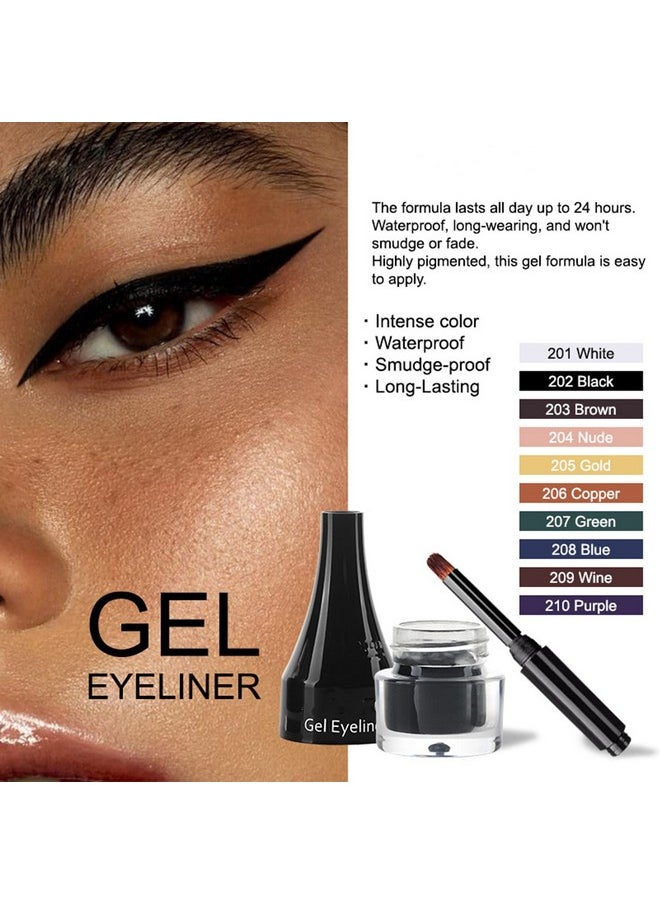 MAEPEOR Gel Eyeliner 10 Colors Smooth Cream Matte Eyeliner Gel Longlasting Waterproof and Smudgeproof High Pigment Eyeliner with Brush (07 Green)