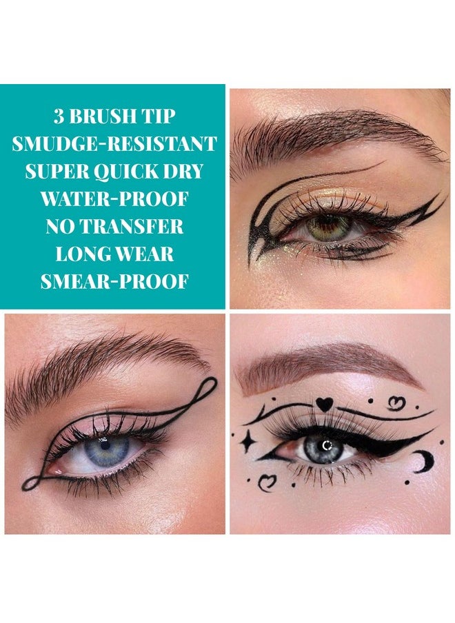 UCANBE 3pcs Black Liquid Eyeliner Kit Included 3 Brush Tip for Ultra Precision, Quick Drying, Smooth Glide, Smudge-Resistant, Waterproof Pigmented Up To 24 Hours Liquid Liner Eye Makeup Set