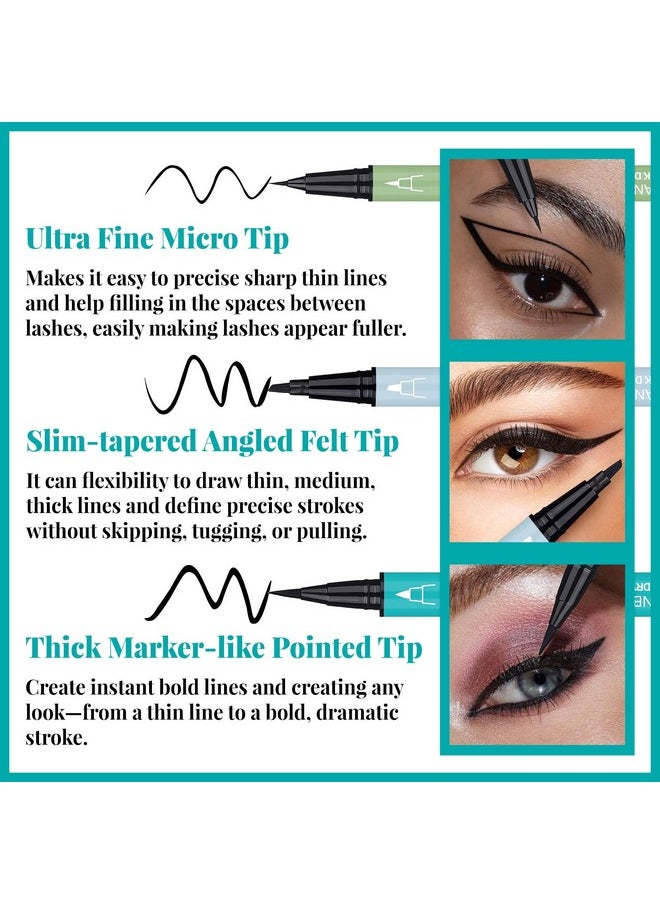 UCANBE 3pcs Black Liquid Eyeliner Kit Included 3 Brush Tip for Ultra Precision, Quick Drying, Smooth Glide, Smudge-Resistant, Waterproof Pigmented Up To 24 Hours Liquid Liner Eye Makeup Set