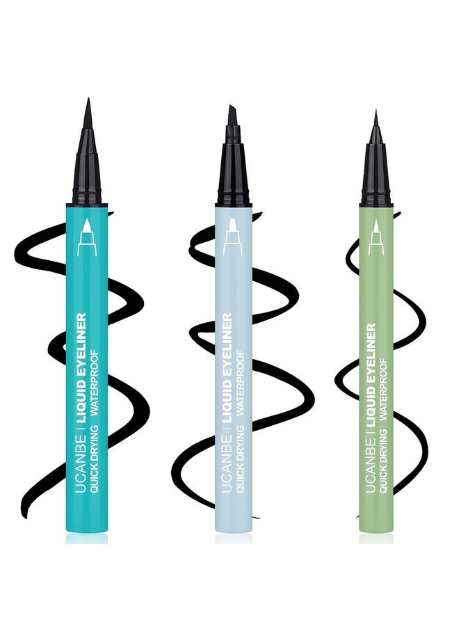 UCANBE 3pcs Black Liquid Eyeliner Kit Included 3 Brush Tip for Ultra Precision, Quick Drying, Smooth Glide, Smudge-Resistant, Waterproof Pigmented Up To 24 Hours Liquid Liner Eye Makeup Set